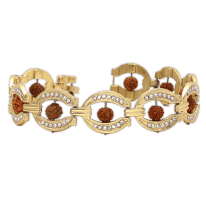 Zircon-Studded Rudraksha Bracelet – Elegant Gold-Plated Design - Aemorio