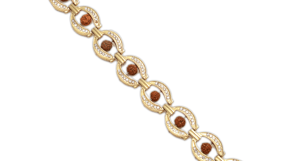 Zircon-Studded Rudraksha Bracelet – Elegant Gold-Plated Design - Aemorio