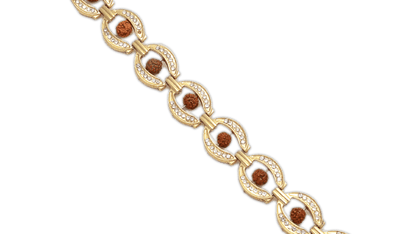 Zircon-Studded Rudraksha Bracelet – Elegant Gold-Plated Design - Aemorio