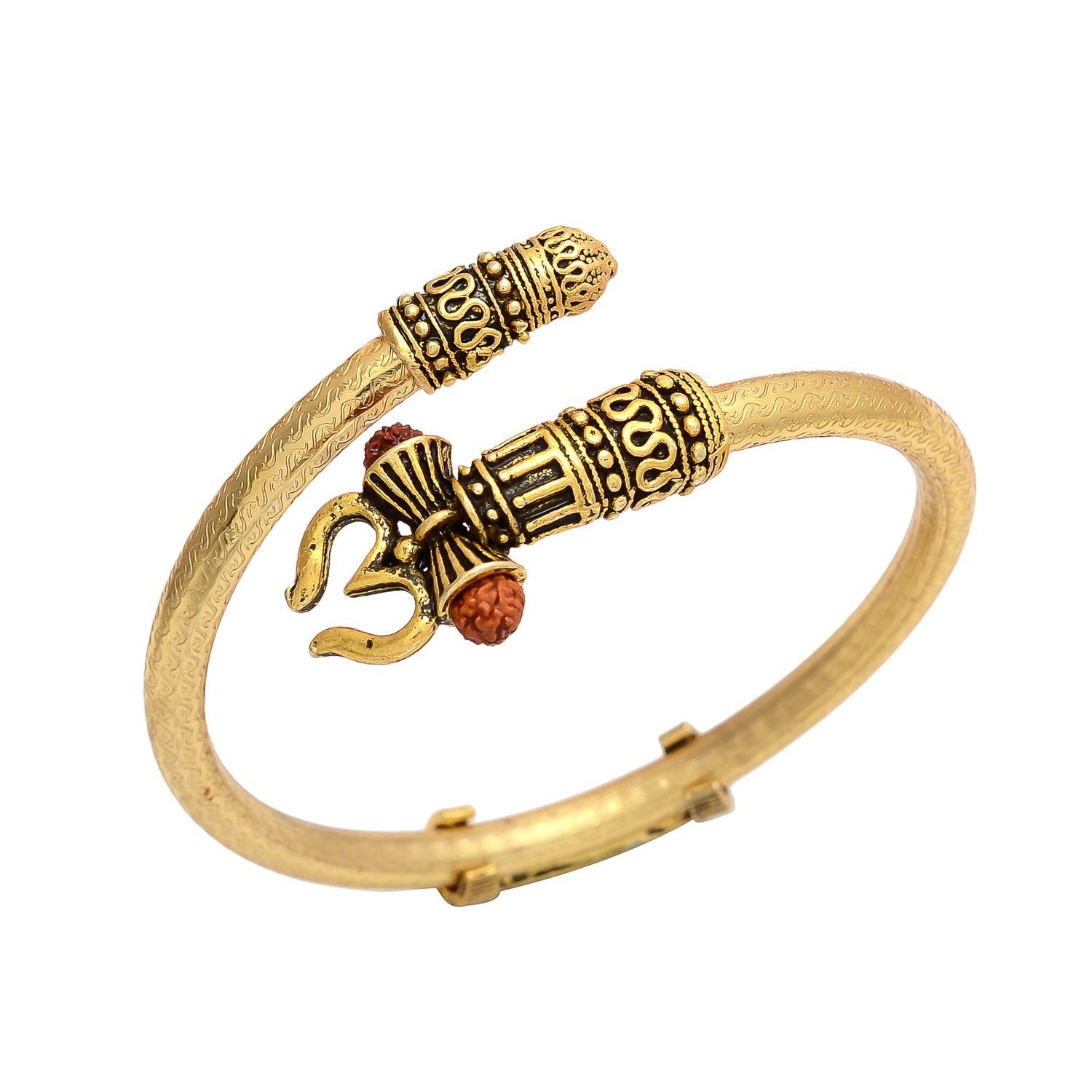 Rudraksha Trishul Damroo Oxidized Silver Unisex Cuff Bracelet - Aemorio
