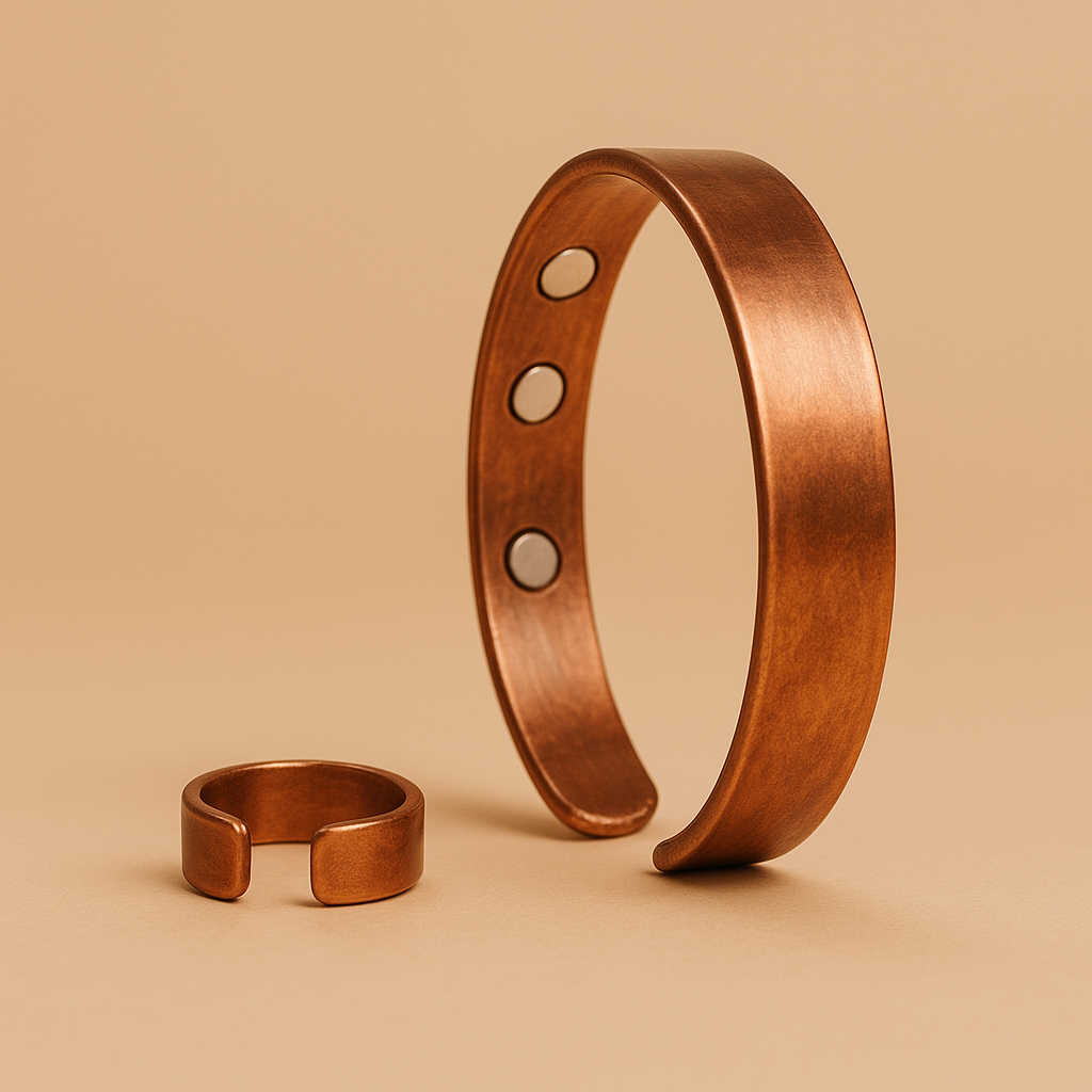 Pure Copper Magnetic Kada & Ring Set | Pain Relief Jewelry-Aemorio