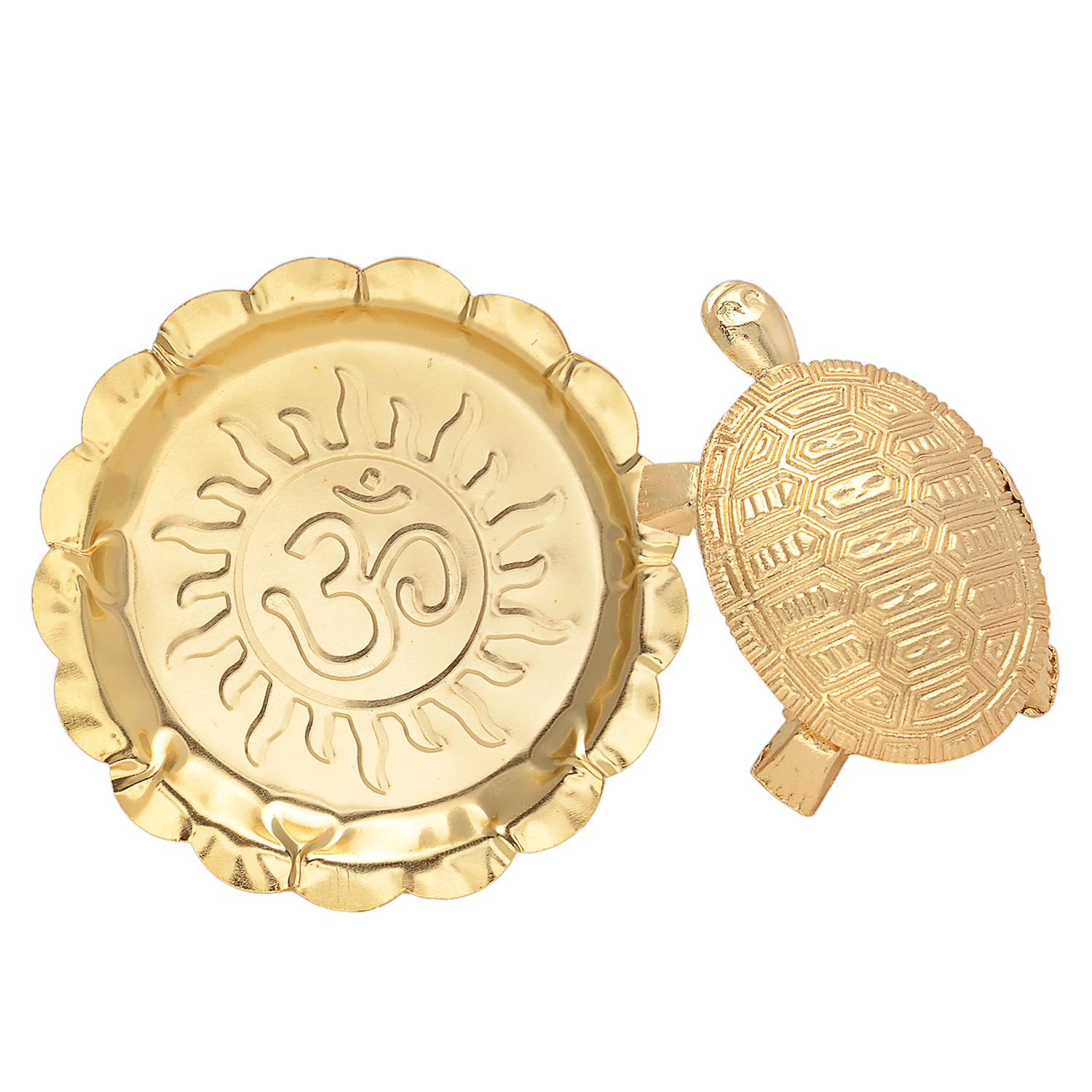 Golden Coloured Meru Plate Kachua Tortoise With Water Holding Plate - Aemorio