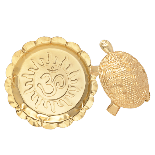 Golden Coloured Meru Plate Kachua Tortoise With Water Holding Plate - Aemorio