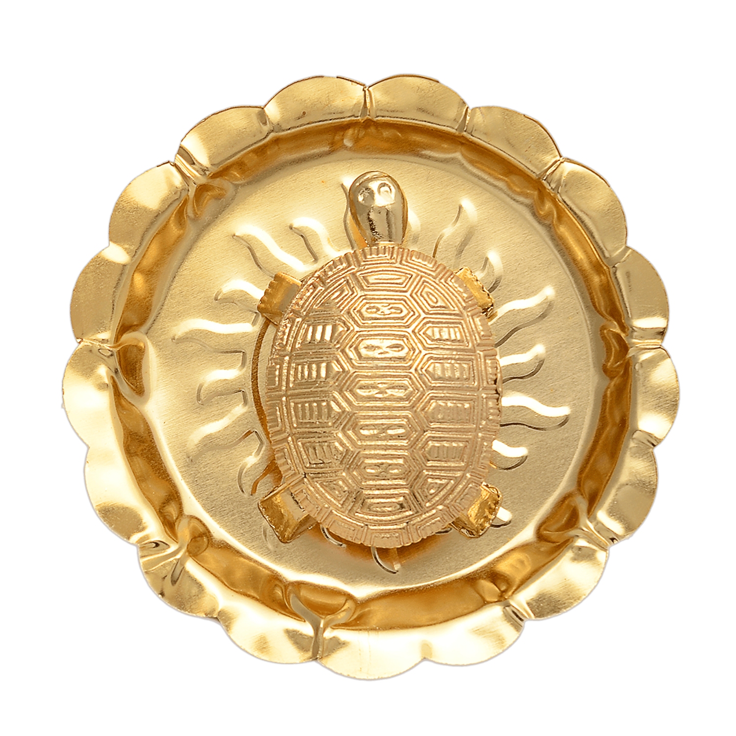 Golden Coloured Meru Plate Kachua Tortoise With Water Holding Plate - Aemorio