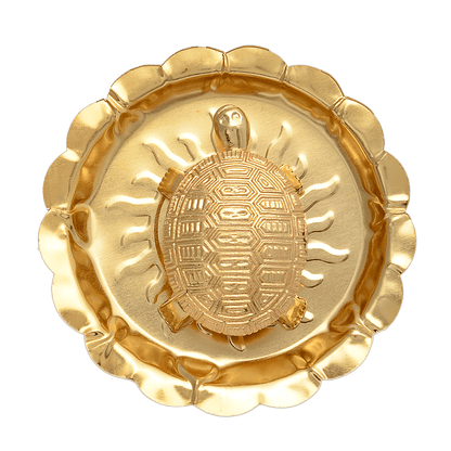 Golden Coloured Meru Plate Kachua Tortoise With Water Holding Plate - Aemorio