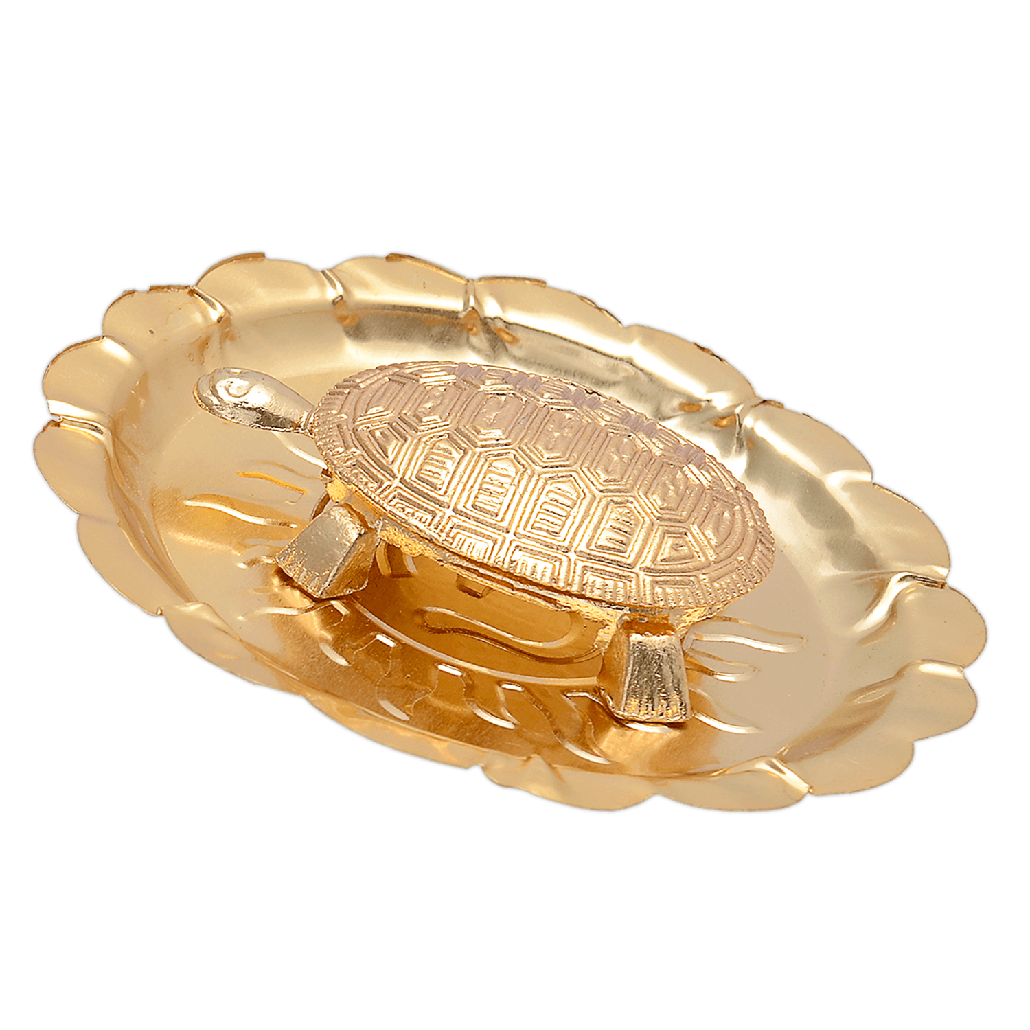 Golden Coloured Meru Plate Kachua Tortoise With Water Holding Plate - Aemorio