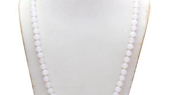 White Agate (Hakik) Japa Mala – 108+1 Beads (6mm) - Aemorio