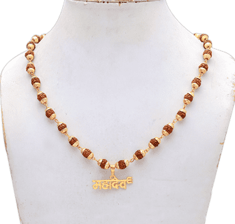 Gold Plated Lord Mahakal Pendant with Panchmukhi Rudraksha - Aemorio