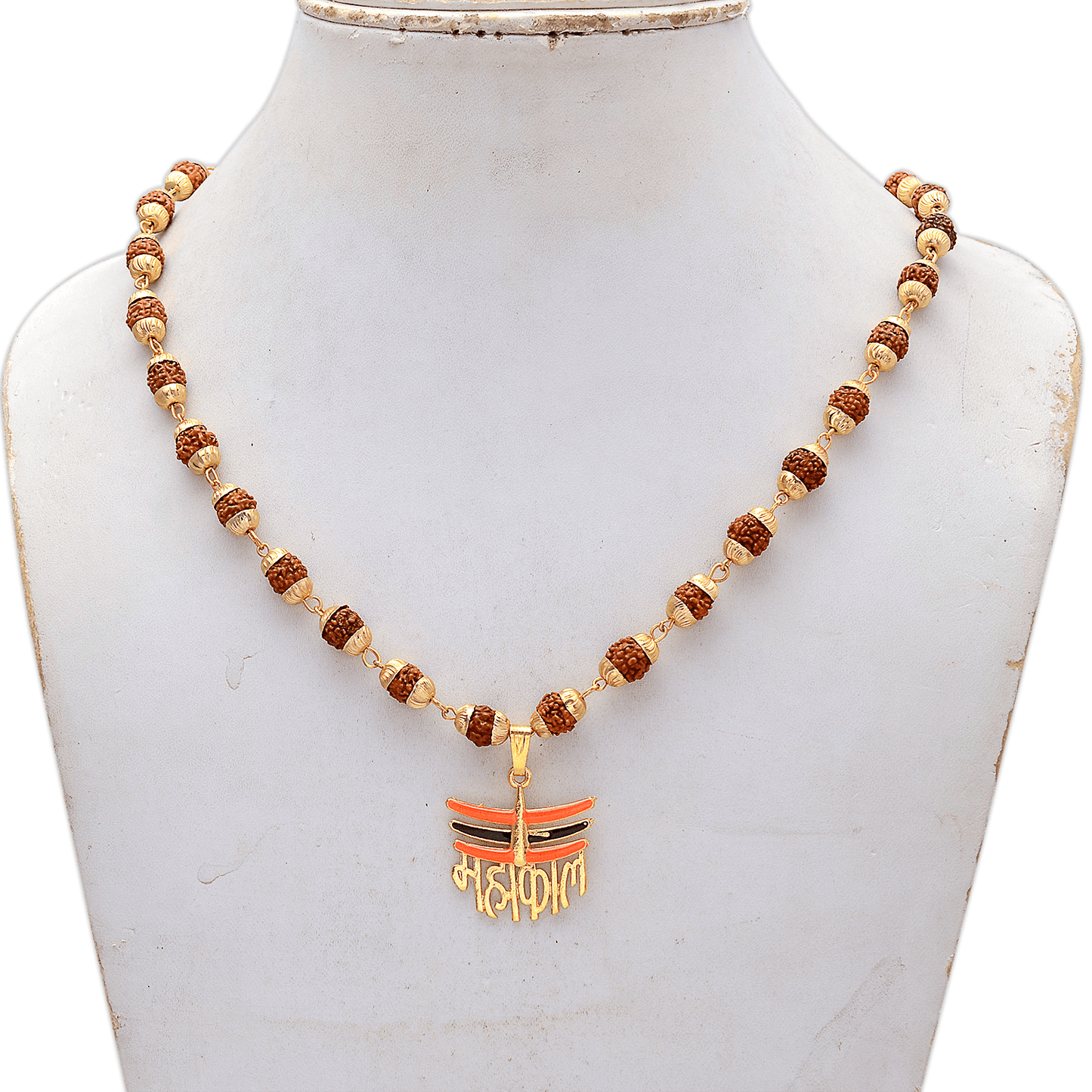 Gold Plated Lord Shiva Mahakal Locket with Panchmukhi Rudraksha Mala - Aemorio