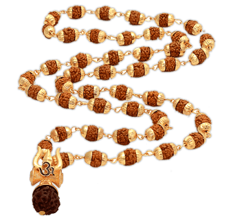 Gold Plated Lord Shiva Trishul Pendant with Damaru & Rudraksha - Aemorio