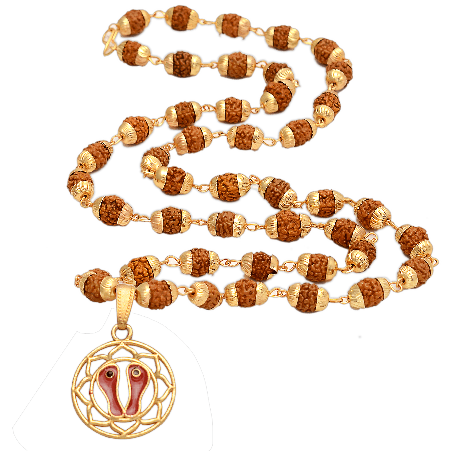 Buy 5 Face Rudraksha Mala With Charan Paduka Locket – Spiritual Healing - Aemorio