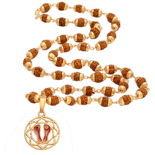Buy 5 Face Rudraksha Mala With Charan Paduka Locket – Spiritual Healing - Aemorio