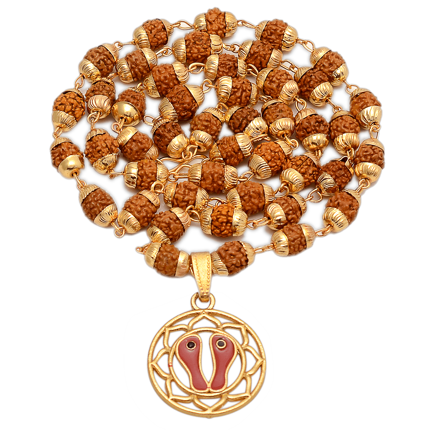 Buy 5 Face Rudraksha Mala With Charan Paduka Locket – Spiritual Healing - Aemorio