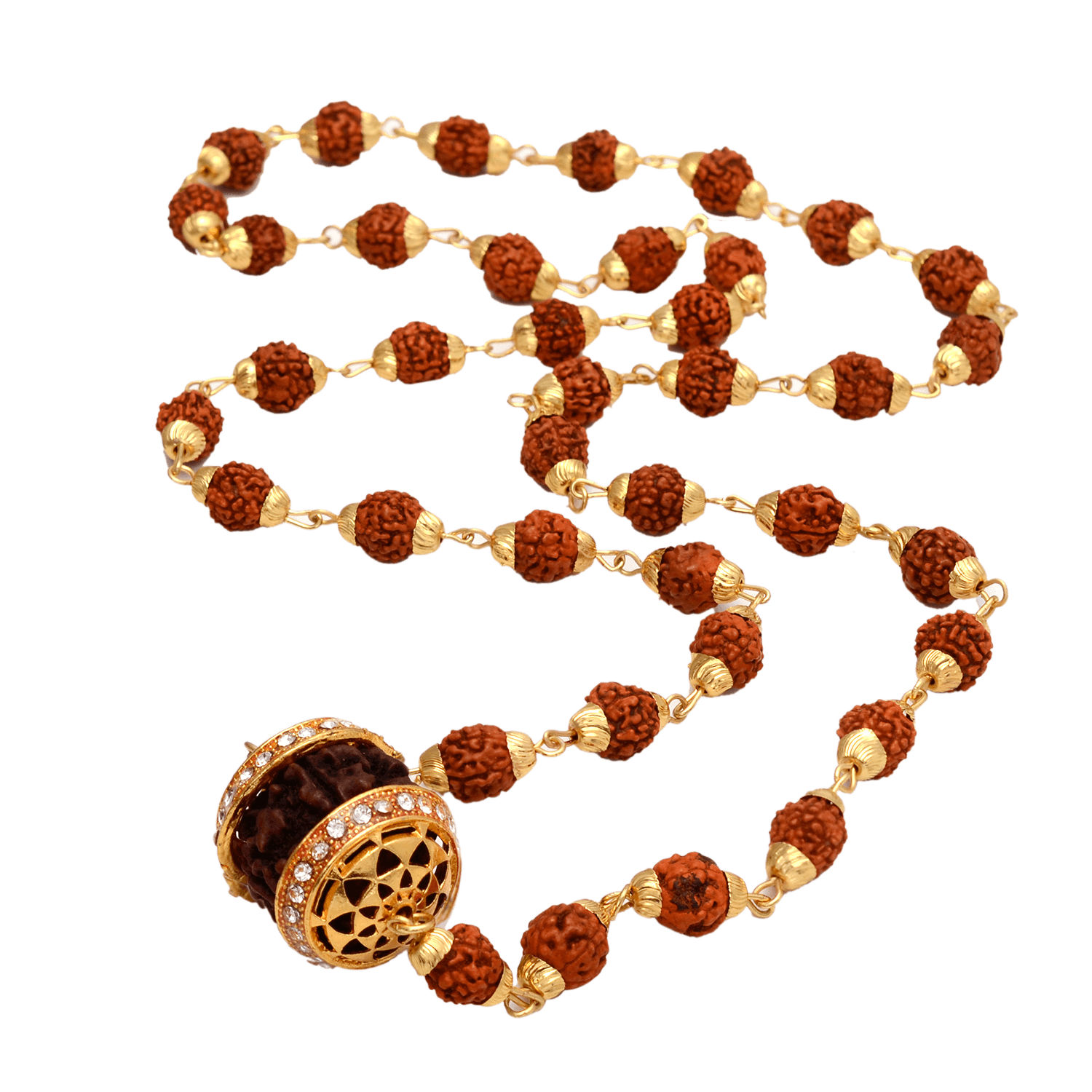 Shiv Panchmukhi Rudraksha Mala with Gold Locket - Aemorio
