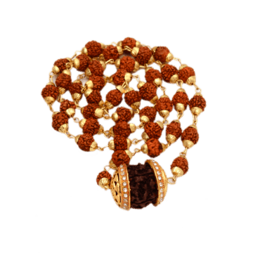 Shiv Panchmukhi Rudraksha Mala with Gold Locket - Aemorio