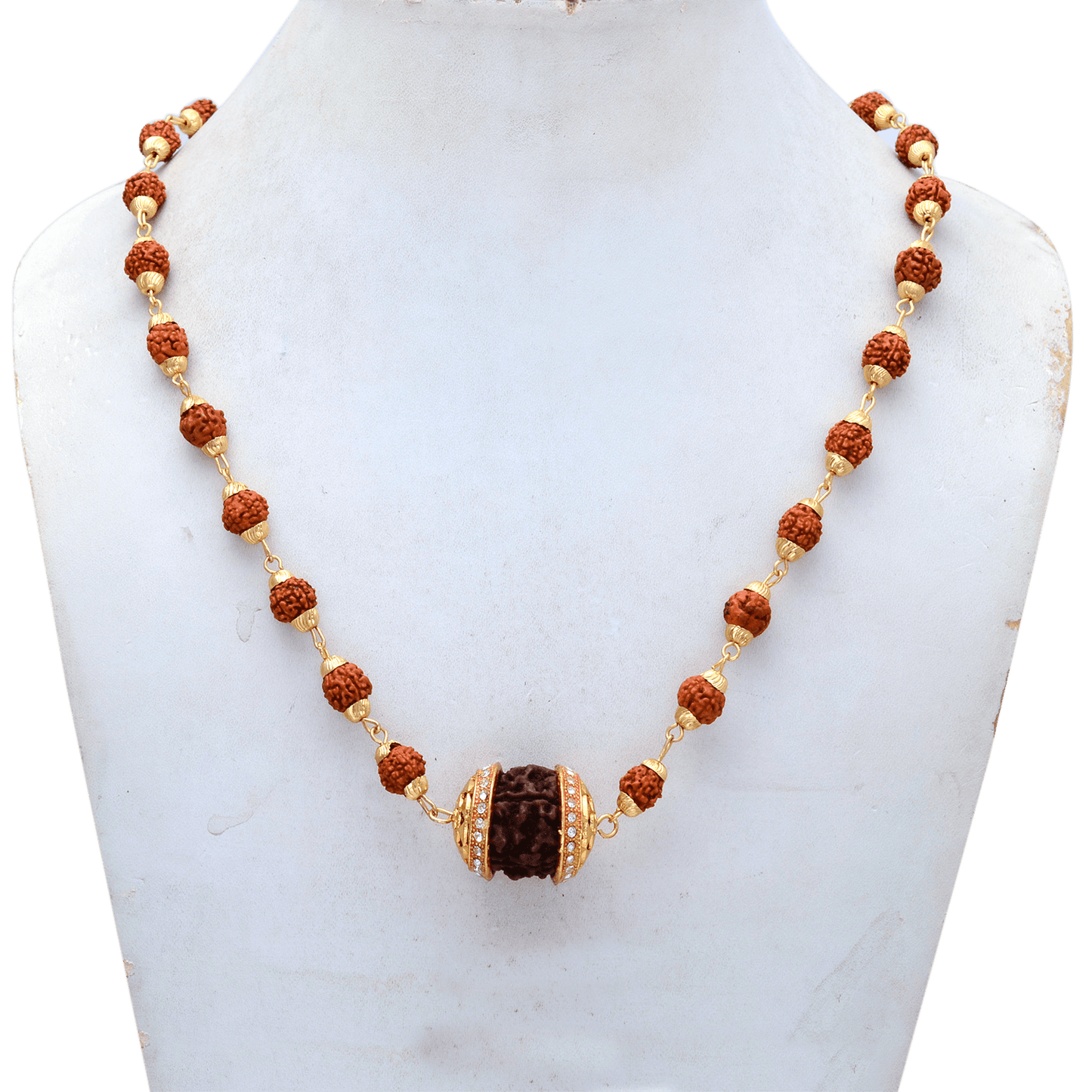 Shiv Panchmukhi Rudraksha Mala with Gold Locket - Aemorio