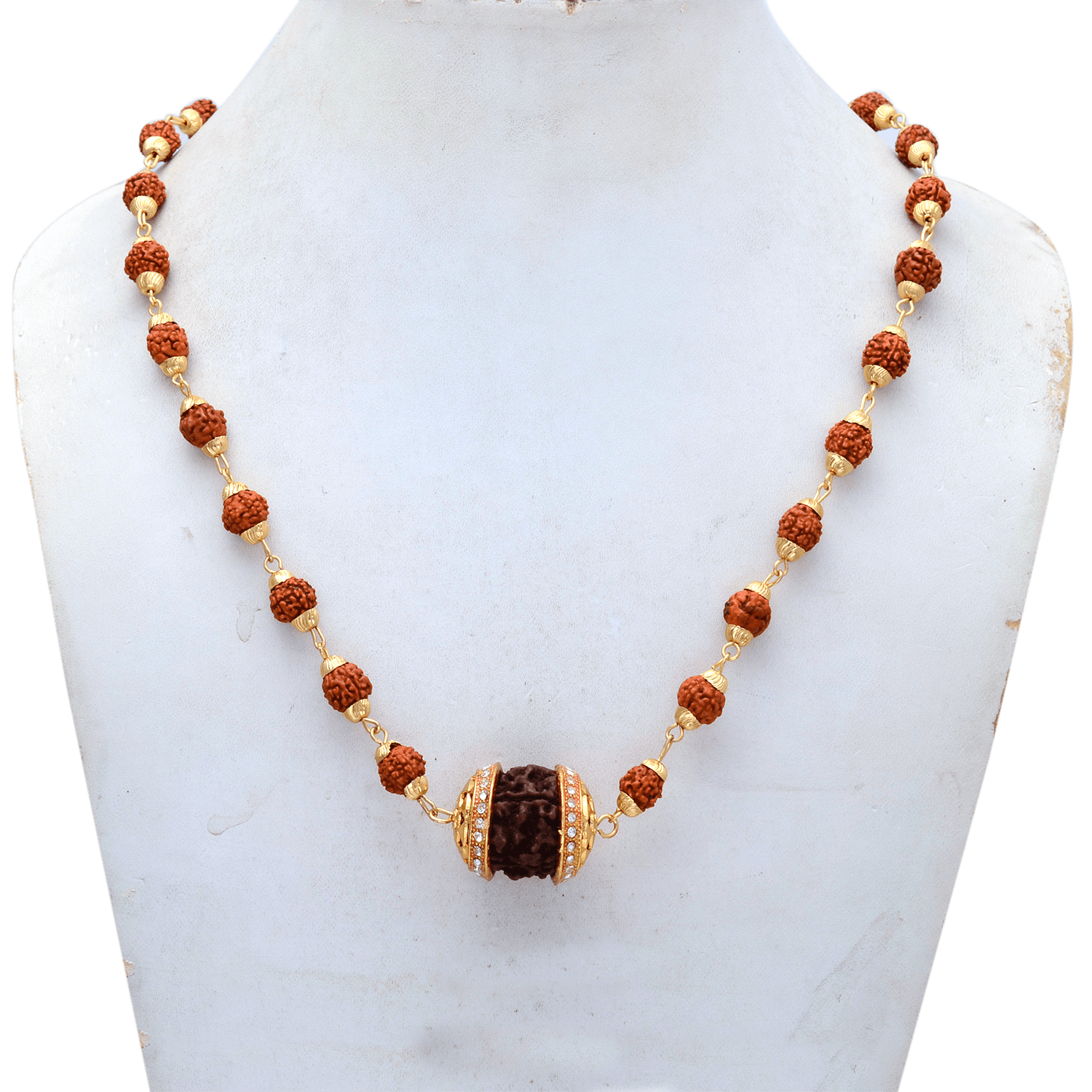 Shiv Panchmukhi Rudraksha Mala with Gold Locket - Aemorio