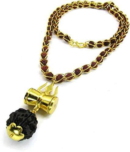 🕉️ Religious Trishul Pendant with Damaru & Rudraksha Mala Elegant Panchdhatu Jewelry for Spiritual Power and Protection - Aemorio