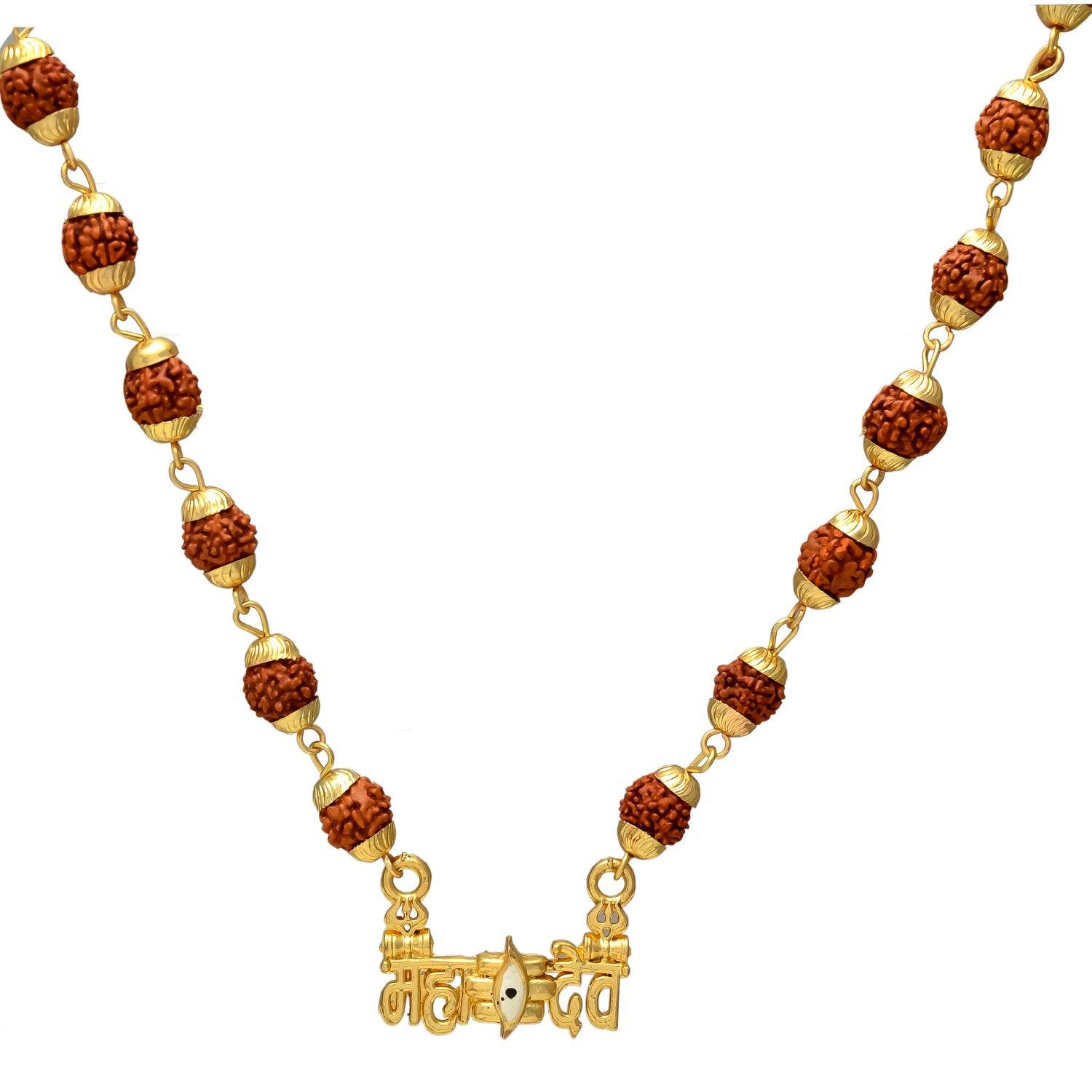 🔱 Gold-Plated Shiva Mahakal Pendant with Panchmukhi Rudraksha - Aemorio