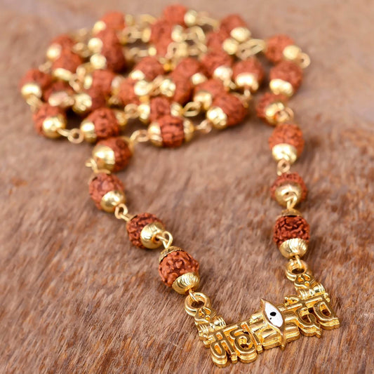 🔱 Gold-Plated Shiva Mahakal Pendant with Panchmukhi Rudraksha - Aemorio