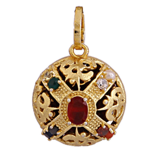 Navratna Rudraksha Pendant - Spiritual Brass Jewelry - Aemorio