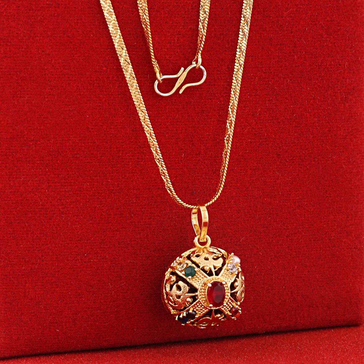 Navratna Rudraksha Pendant - Spiritual Brass Jewelry - Aemorio