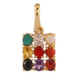 Navratna Square Pendant in Gold-Plated Panchdhatu - Aemorio