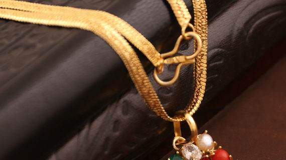 Navratna Square Pendant in Gold-Plated Panchdhatu - Aemorio