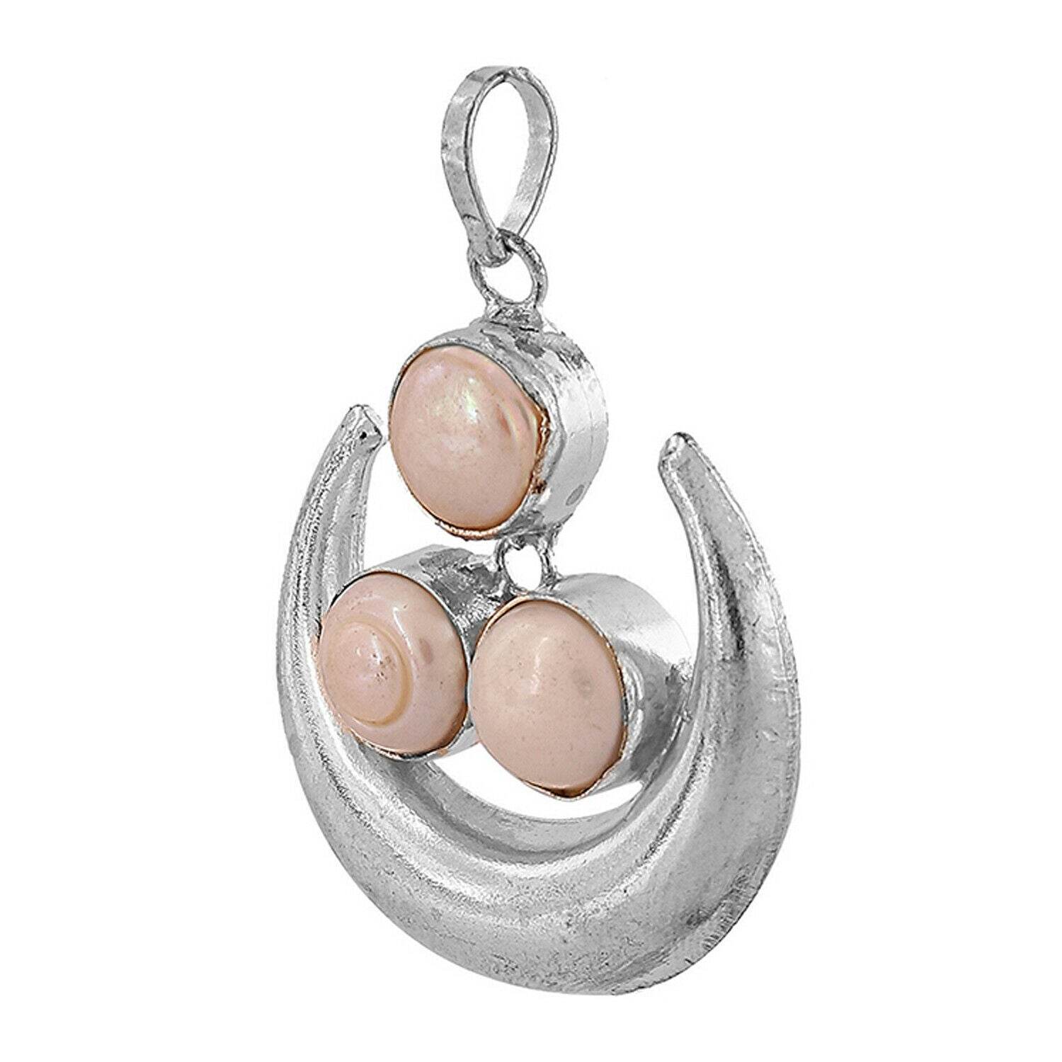 Elegant Three Pearl Moon Pendant - Silver Brass, Spiritual & Healing - Aemorio