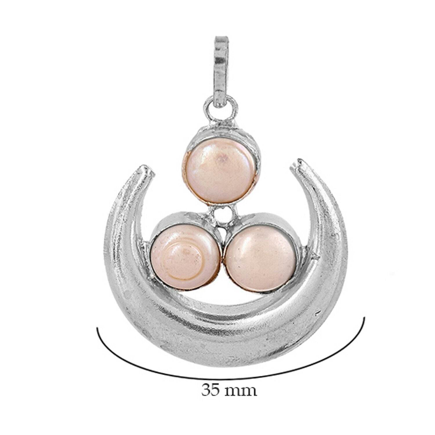 Elegant Three Pearl Moon Pendant - Silver Brass, Spiritual & Healing - Aemorio