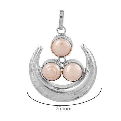 Elegant Three Pearl Moon Pendant - Silver Brass, Spiritual & Healing - Aemorio
