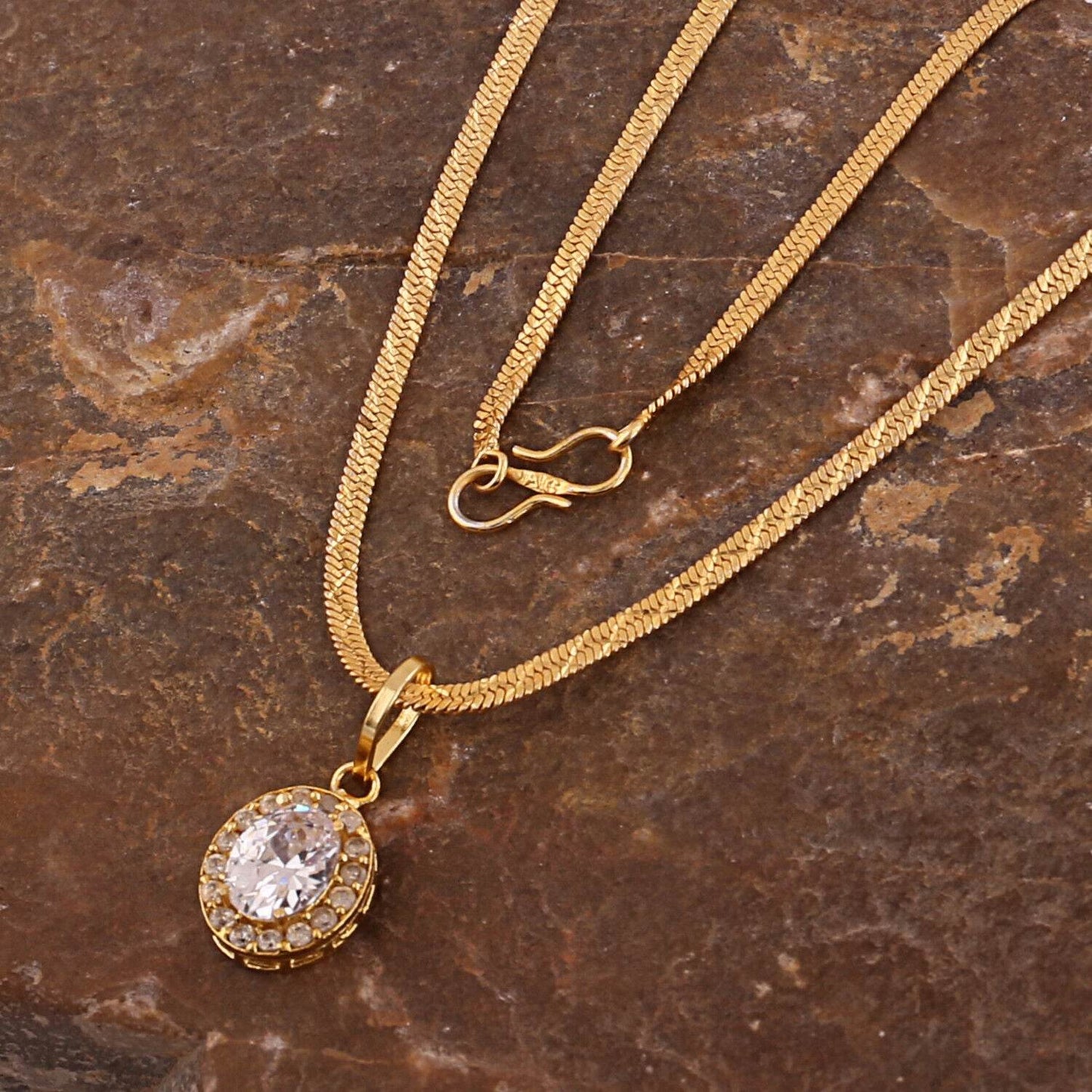 Gold-Plated American Diamond & Zircon Pendant - Elegant & Healing - Aemorio