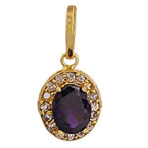 Gold-Plated Blue Sapphire Pendant with American Diamonds - Aemorio