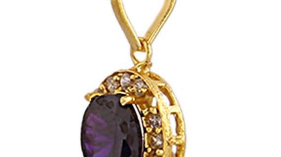 Gold-Plated Blue Sapphire Pendant with American Diamonds - Aemorio