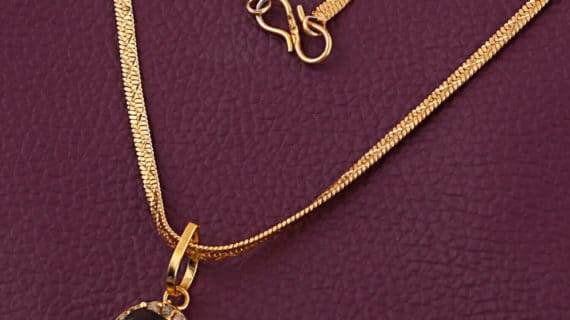Gold-Plated Blue Sapphire Pendant with American Diamonds - Aemorio