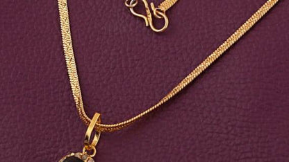 Gold-Plated Blue Sapphire Pendant with American Diamonds - Aemorio