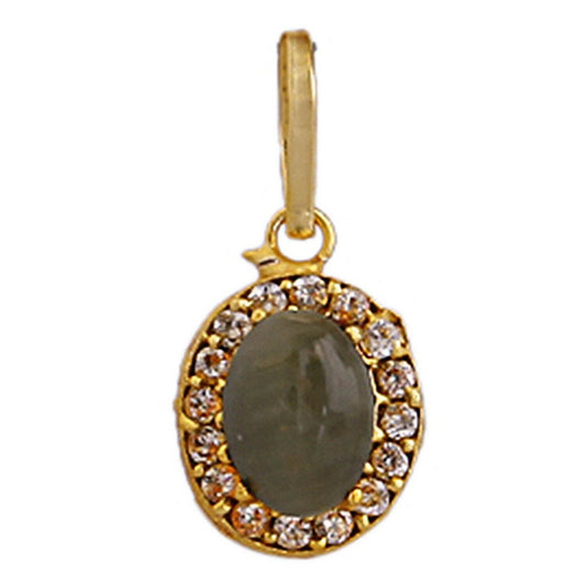 Gold-Plated Oval Cat's Eye Pendant with Synthetic Stone - Aemorio