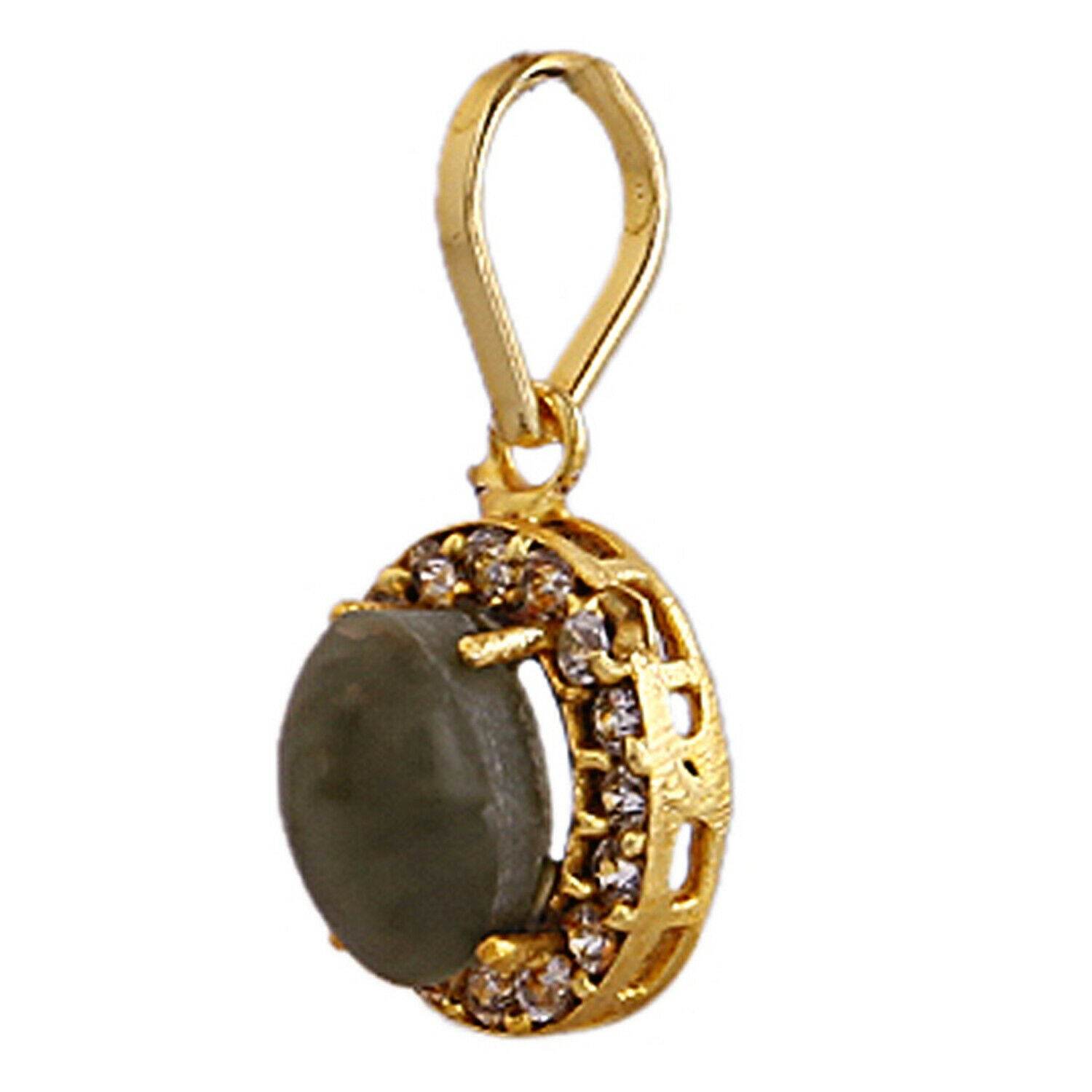 Gold-Plated Oval Cat's Eye Pendant with Synthetic Stone - Aemorio