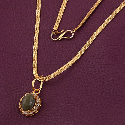 Gold-Plated Oval Cat's Eye Pendant with Synthetic Stone - Aemorio