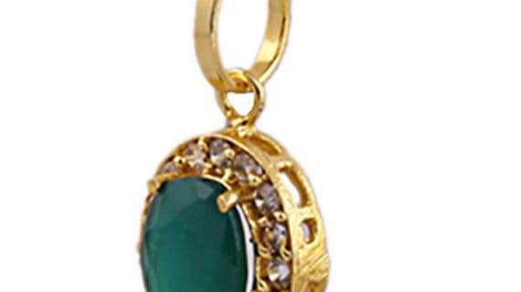 Elegant Gold-Plated Emerald Pendant - Pure Brass, Synthetic Stones - Aemorio