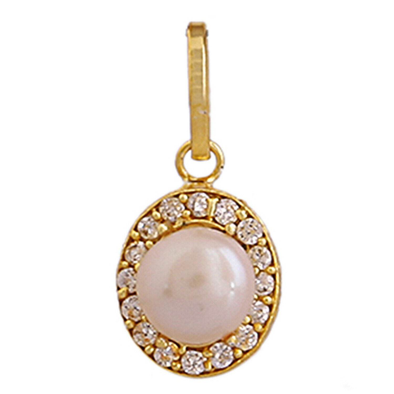 Oval Original Pearl Moti Pendant - Gold Plated Brass - Aemorio