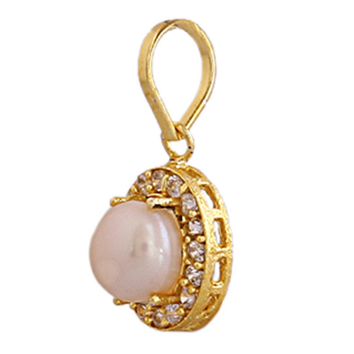Oval Original Pearl Moti Pendant - Gold Plated Brass - Aemorio