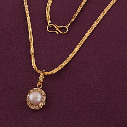 Oval Original Pearl Moti Pendant - Gold Plated Brass - Aemorio