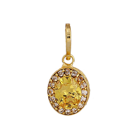 Oval Yellow Sapphire Pendant - Golden Brass with Pukhraj Stone - Aemorio