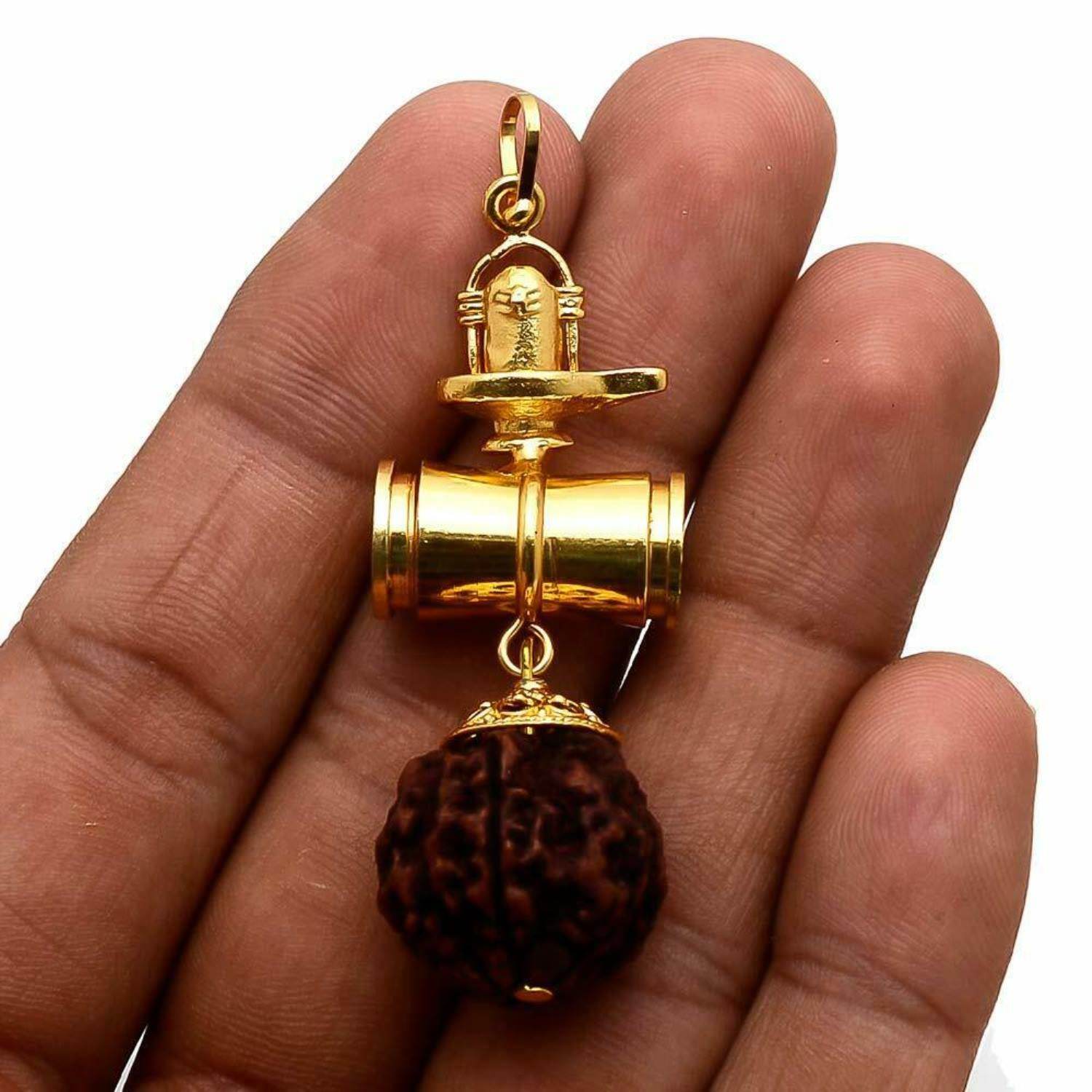 Shivling Rudraksha Damaru Pendant – Brass Gold Plated - Aemorio