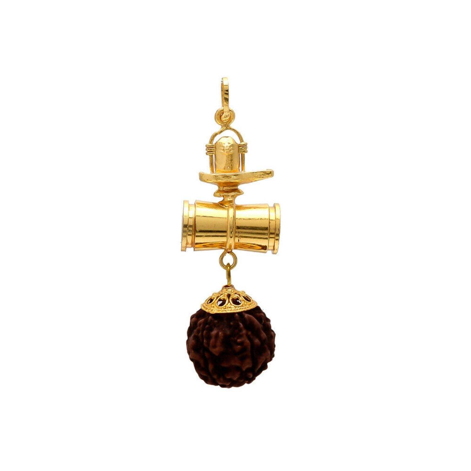 Shivling Rudraksha Damaru Pendant – Brass Gold Plated - Aemorio