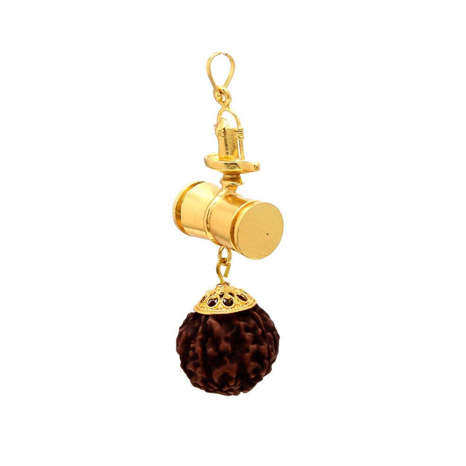 Shivling Rudraksha Damaru Pendant – Brass Gold Plated - Aemorio