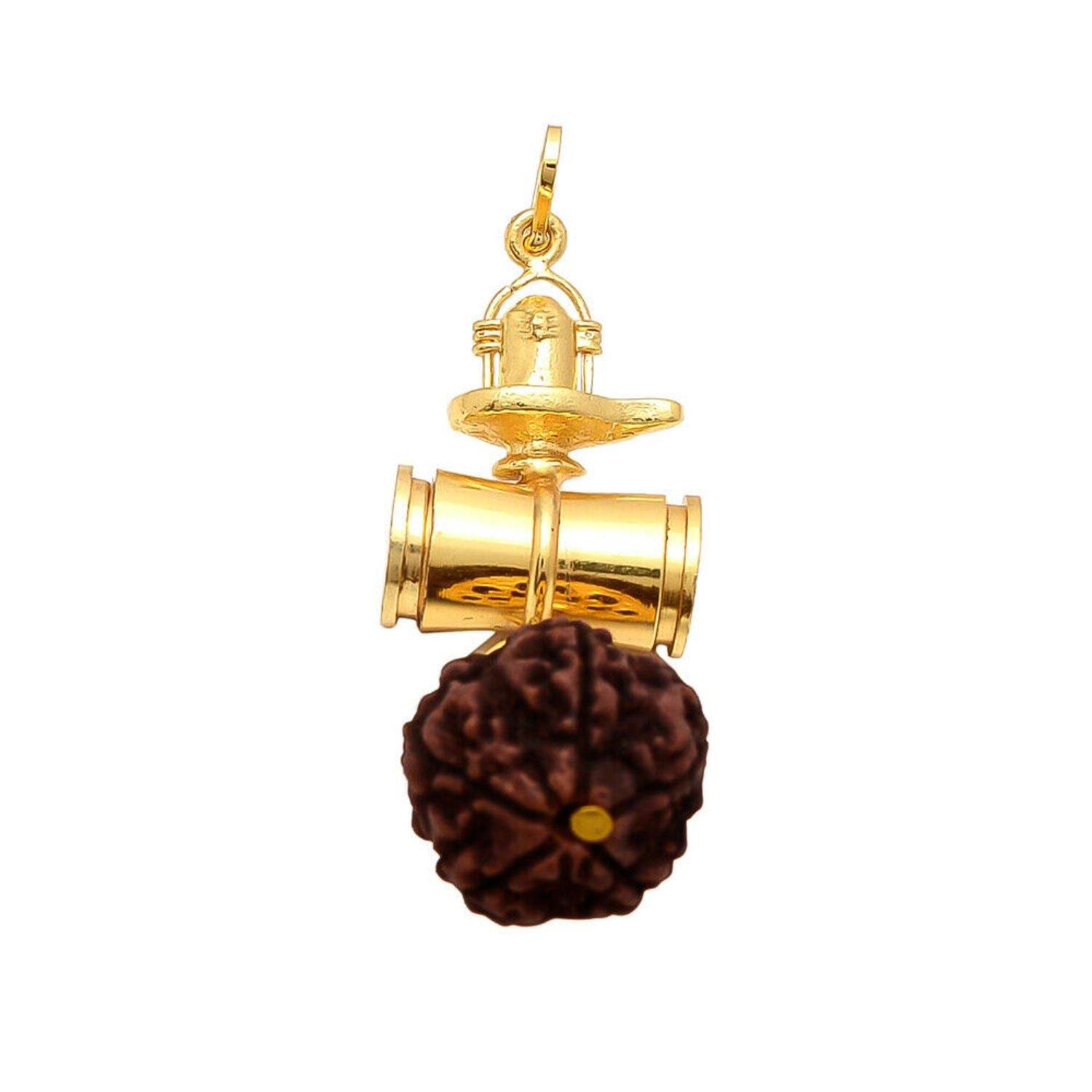 Shivling Rudraksha Damaru Pendant – Brass Gold Plated - Aemorio