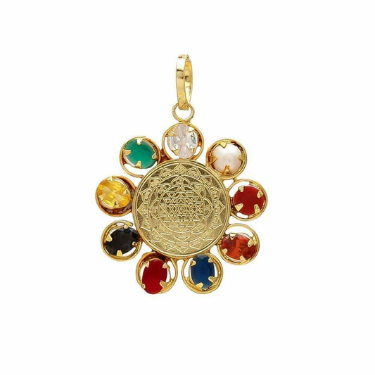 Shri Yantra Navratna Navgrah Gold-Plated Pendant - Aemorio