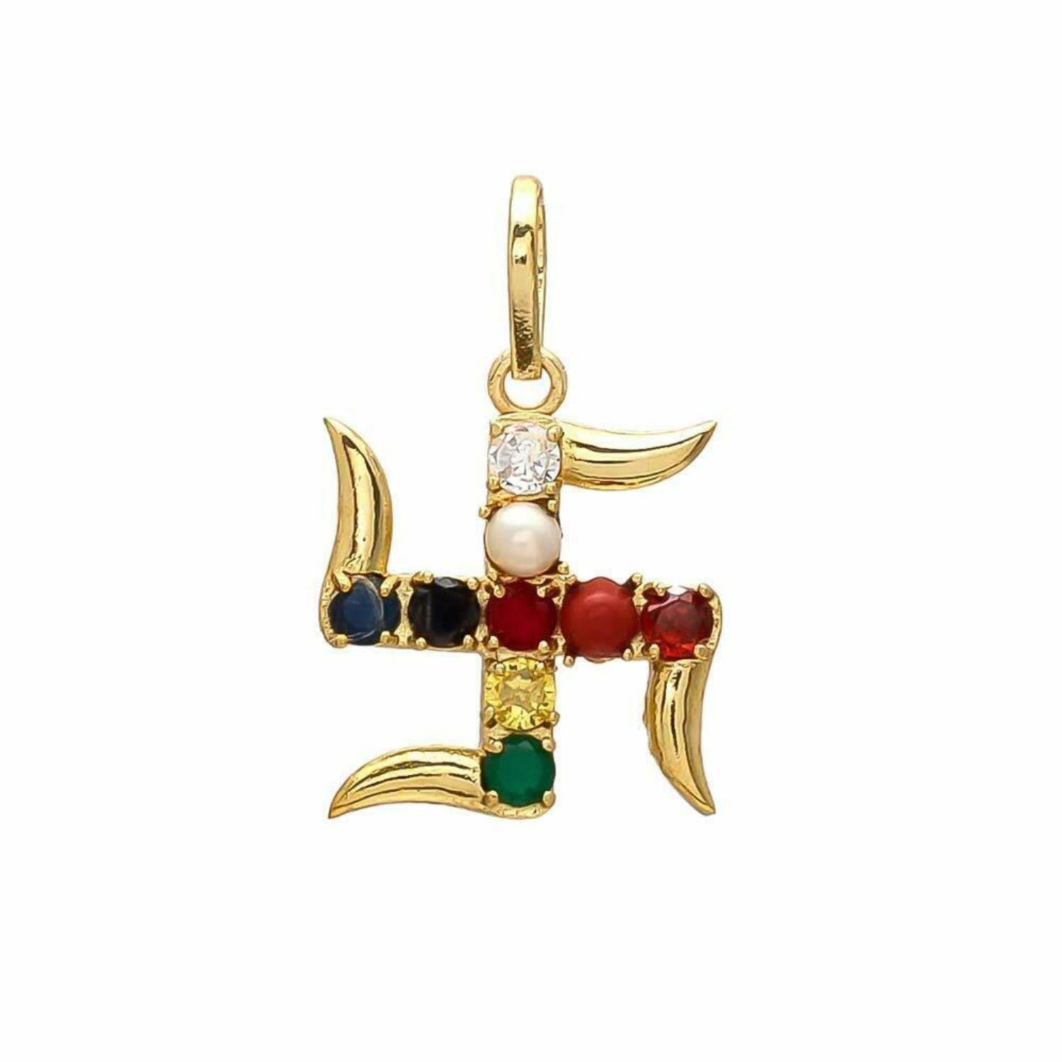 Spiritual Swastik Navagraha Pendant with 9 Gemstones - Aemorio